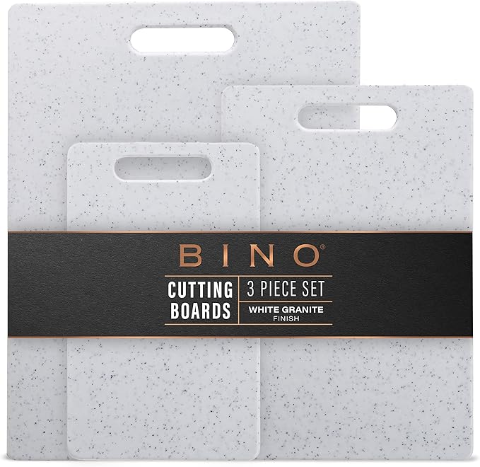 BINO Cutting Board - 3-Piece Chopping Boards | BPA-Free Plastic, Durable, Multipurpose, Dual-Sided, Dishwasher Safe, Easy to Clean | Charcuterie Accessories | Home & Kitchen Utensils White Granite