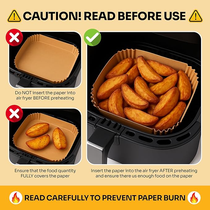 Mindful Design Air Fryer Paper Liners,125Pcs Parchment Paper, Air Fryer Disposable Liner for Microwave, Non-Stick Liners Rectangle Free of Bleach (8.5x5.5IN)