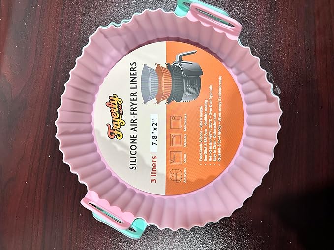 Silicone Air Fryer Liners – 3 Pack 8″ Reusable Food-Grade Silicone Basket Inserts, Cook Multiple Foods Back-to-Back Without Washing, Non-Stick Easy Clean, BPA-Free