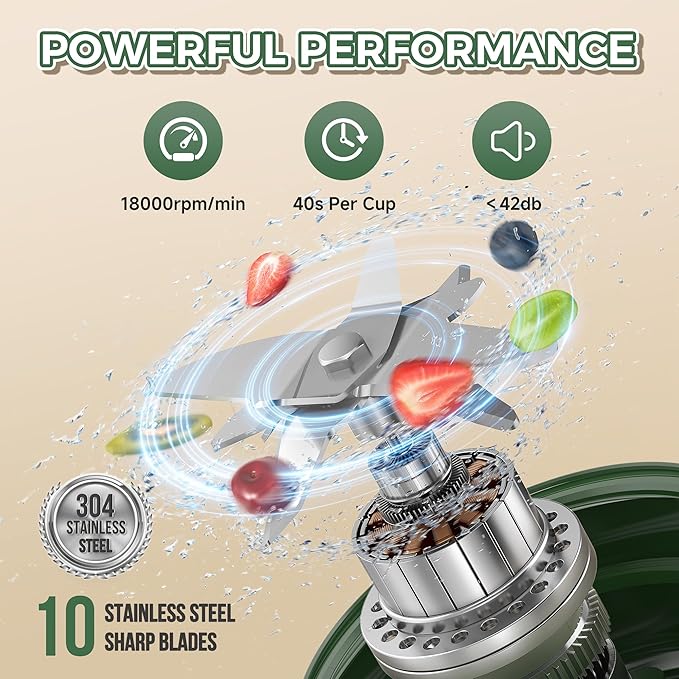 Portable Blender, Prasky Personal Blenders for Shakes and Smoothies with 27oz Cup, Lid and Shoulder Strap, Type-C USB Rechargeable, Personal Size Blenders BPA-free for Travel/Kitchen(Green)