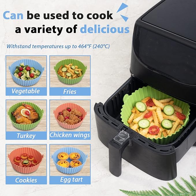 Air Fryer Silicone Liners - Reusable Non-stick Air Fryer Silicone Pot Liner Compatible with COSORI Air Fryer Basket Accessories (Large, Green)