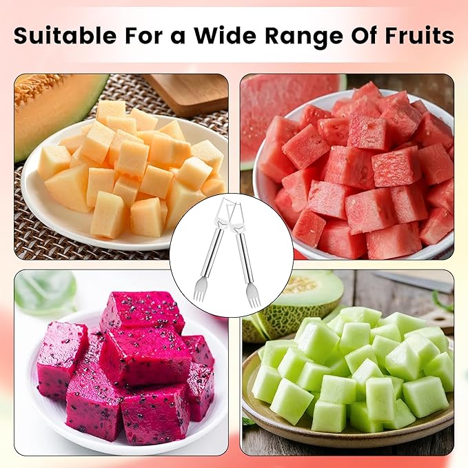 2-in-1 Stainless Steel Fruit Cutter, 2026 New Watermelon Fork Slicer Tool, Dual Head Watermelon Cutter Knife for Home Kitchen Gadget (3pcs)