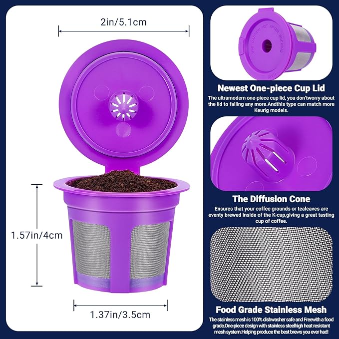 [SANYEDOU] Reusable Coffee Filters Reusable K Cup Filters Cups K Cups For Keurig 1.0+2.0 Mini K cup Refillable Pods BPA Free-(6 PACK)