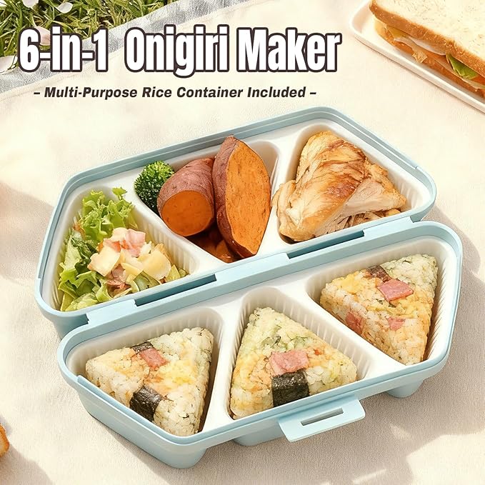 Onigiri Mold,6 in 1 Triangle Sushi Making Kit,Portable Rice Ball Mold Once Quickly Making 6 Pcs Onigiris,Multifunctional Sushi Kit for Home Kitchen Meal Prep（Beige）