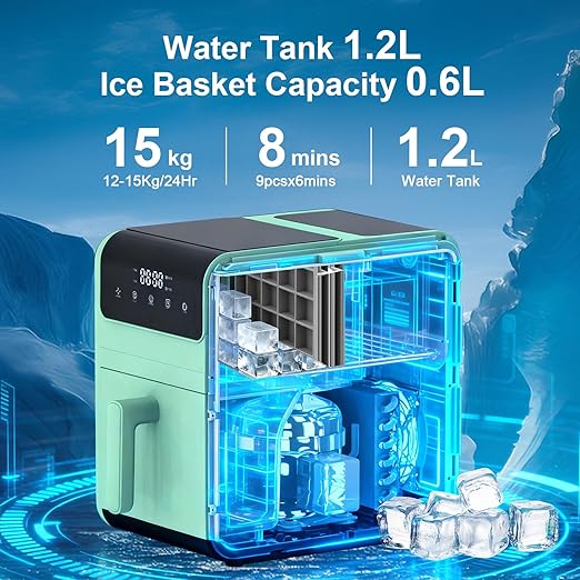 Countertop Ice Maker, 50lbs per 24H Self-Cleaning Portable Ice Machine, 24 Clear Cube Ice Cubes in 10-15 Mins, 3 Modes (Soft/Normal/Hard) & Timer Function, Compact for Home/Kitchen/Party
