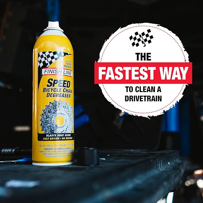 Finish Line Speed Bike Degreaser – Powerful Dry Formula for Bicycle Chains, Gears, and Disc Brakes, Turbo Spray Cleans Fast, Evaporates with No Residue, 18 oz, 3 Pack