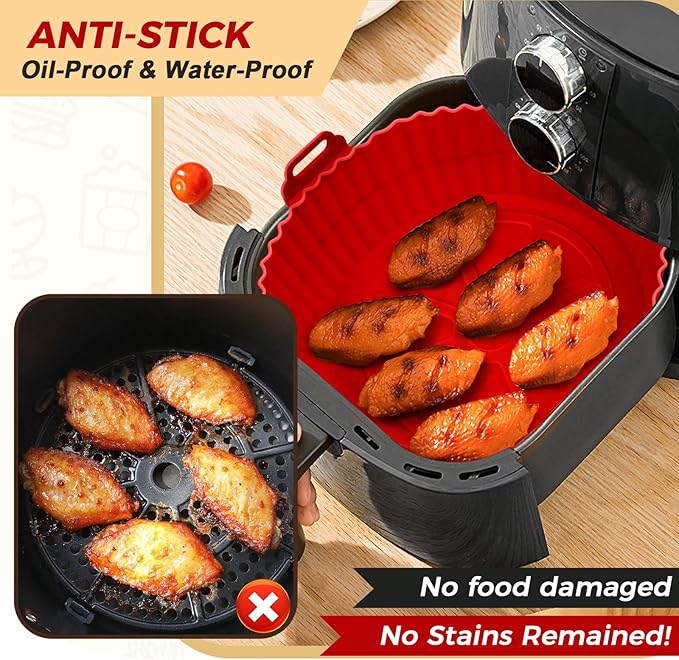 3 Pack Air Fryer Silicone Liners for 5 QT or Bigger, Reusable Food Grade Silicone Airfryer Liners Pot Baking Basket Accessories Replacement of Flammable Disposable Parchment Paper Top 8.7 inch