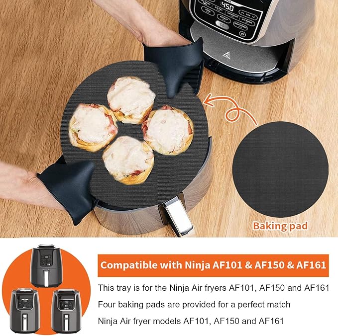4-Pack Round Air Fryer Liners 8.27"* 8.27" for Ninja AF101 AF150 AF161 4QT Fiberglass Non-Stick Mats Reusable Parchment Paper Alternative & Accessories