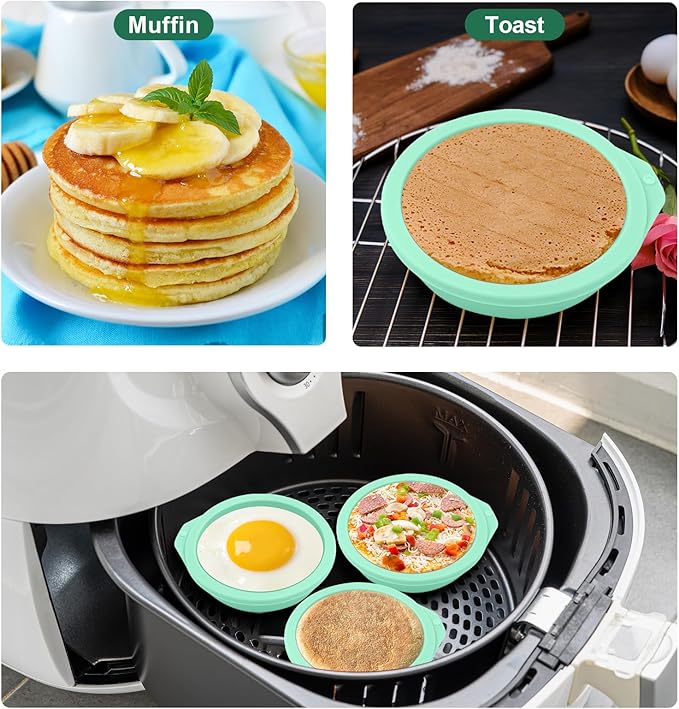 6 Pcs Air Fryer Egg Molds, Egg Silicone Bites Molds for Muffin Lids, Toast, Non-Stick Air Fryer Accessories(Green)