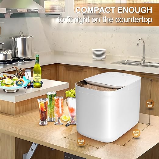 Smart Countertop Ice Makers, Deeper Self-Cleaning in 30-Minute, 33lbs/24H, 6 Mins 9 Bullet Ice, Portable Ice Maker Machine with APP Remote Control & Compact White Design for Kitchen Home Office RV