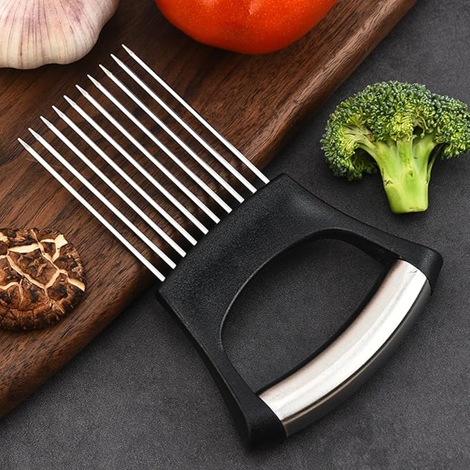 Onion Holder for Slicing, 2025 New Stainless Steel Onion Slicer Holder, Lemon Tomato Onion Cutter, Vegetables Fruit Chopper Kitchen Gadgets Assistant Tool for Meat, Eggs, Onion, Potato, Tomato (2)