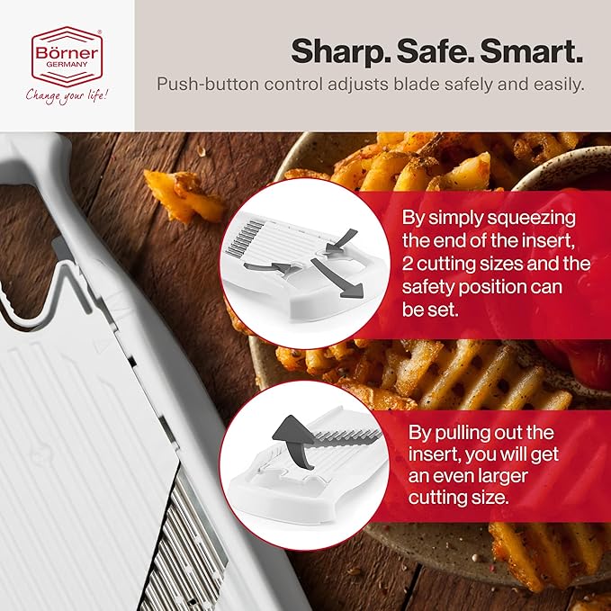 Swissmar Borner PowerLine Wave Waffle Cutter – Mandoline Slicer for Potato, Veggie, and Fruit – Create Attractive Waffle Cuts for Apples, Potatoes, and More – White