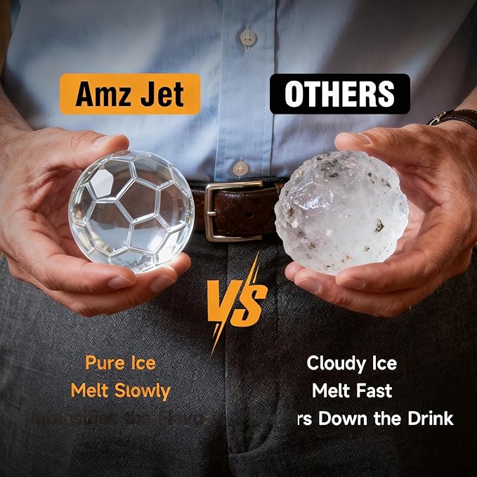 Clear Ice Cube Maker Premium Gift Set – Stainless Steel Whiskey Ice Ball Mold, 2.5” Soccer Ice Sphere with BPA-Free Silicone, Slow Melting Easy Release Ice for Bourbon & Cocktails,Gifts for Men Dad