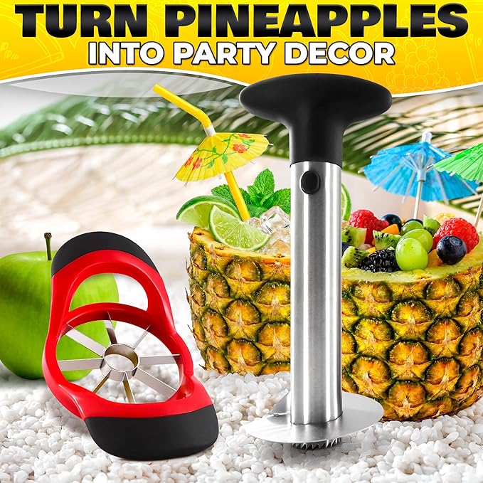 Pineapple Corer and Slicer Tool – Stainless Steel Pineapple Peeler Tool with Reinforced Thick Blade for Effortless Slicing – Core Remover and Cutter for Diced Fresh Rings, Black Handle, Easy to Clean