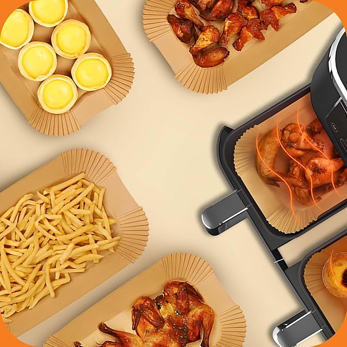 UrbanAir 9-Inch Rectangle 125pcs Air Fryer Paper Liners for Easy Cleanup - Non-Stick, Heat-Resistant, and Perfect Fit for Hassle-Free Cooking | Bleach-Free Parchment| (9 In/22cm 125pcs)