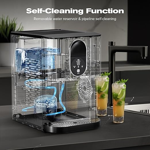 Kismile Countertop Nugget Ice Maker, 44lbs/24H Soft Chewable Pebble Ice Machine with Self-Cleaning and One-Click Operation, Compact Pellet Ice Maker for Home & Kitchen (Silver)
