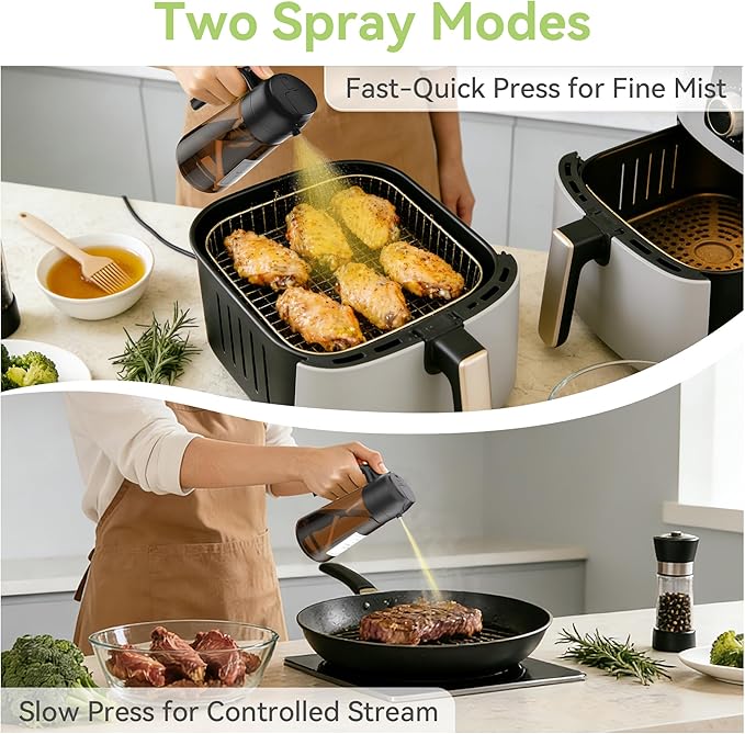 USLAI Oil Sprayer for Cooking, 16oz/470ml 2 in 1 Glass Olive Oil Dispenser Bottle for Kitchen, Air Fryer, BBQ and Salad - Brown