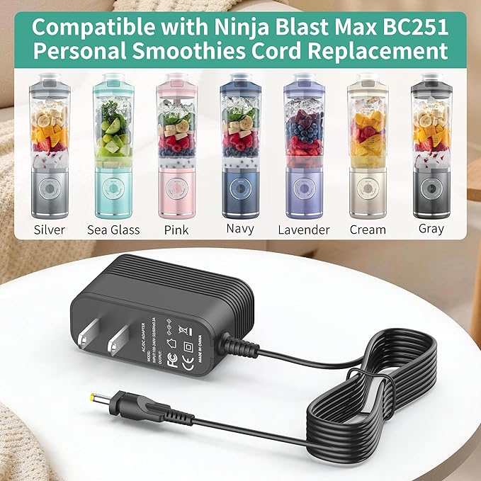 Charger for Ninja Blast Max Portable Blender,Charging Cord Compatible with Ninja Blast Max BC251 Personal Smoothies Cord Replacement