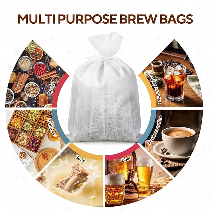 120PCS Commercial Cold Brew Coffee Bags with Drawstring, 20" X 20" Disposable Coffee Filters for 5 Gallon Buckets and Commercial Model Cold Brew Coffee Makers