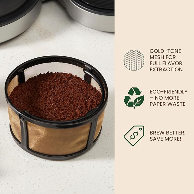 Reusable Keurig Mesh Coffee Filter Basket for K-Duo Essentials, Keurig Duo Hot & Iced Coffee Makers by PureHQ – Refillable Gold Tone Carafe Filter for Ground Coffee
