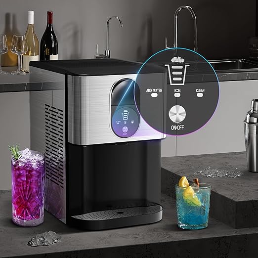Kismile Countertop Nugget Ice Maker, 44lbs/24H Soft Chewable Pebble Ice Machine with Self-Cleaning and One-Click Operation, Compact Pellet Ice Maker for Home & Kitchen (Silver)