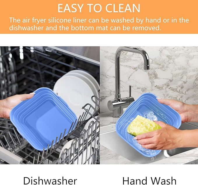 Air Fryer Liners Silicone Basket Reusable Air Fryer Pots for 5-9QT Air Fryer Foldable Easy to Clean Oven Accessories Blue 7.87 Inch