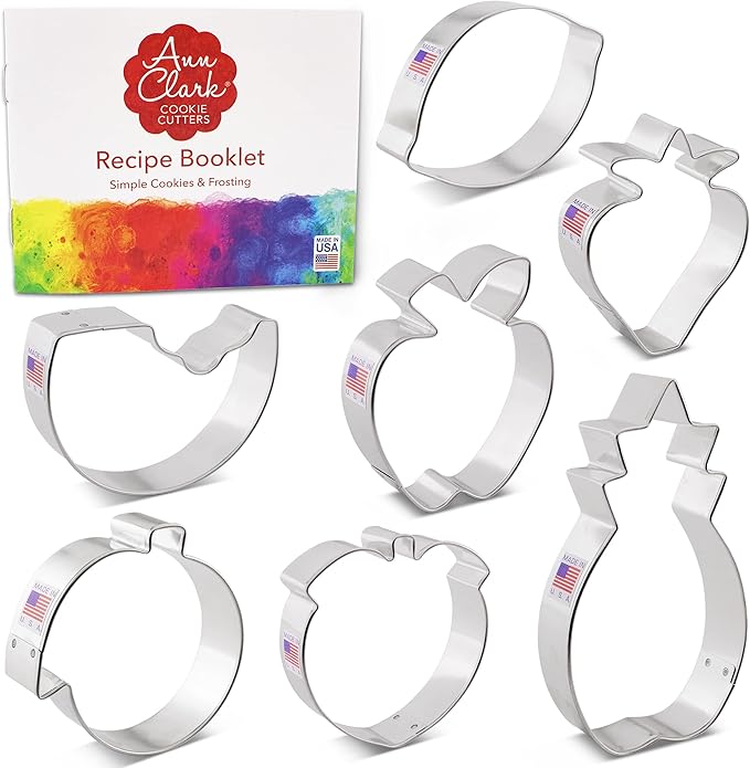 Ann Clark Summer Fruit Cookie Cutters 7-Pc. Set (Lemon, Peach, Pineapple, Watermelon, Orange, Strawberry, Apple) Made in USA