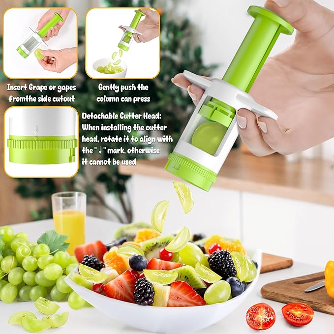Grapes Cutter for Toddlers, Fruit & Veggie Cutter for Kids Grape Slicer Kitchen Tool, Perfect for Fruit Salads, Snacks, and Cake Decorations-Green Container-Green CrossBlade