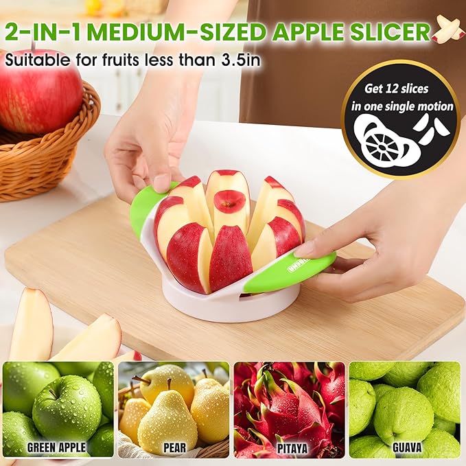 SCHVUBENR 3.5 Inch Apple Slicer with 8 Sharp Blades - Professional Apple Cutter - Stainless Steel Apple Corer - Super Sharp Apple Slicer and Corer - Slice Apple with Ease(Green)