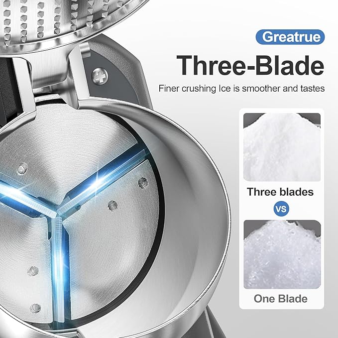 Shaved Ice Machine, Electric 3 Blade Snow Cone Machines, 380W Ice Crusher Machine, 286 lb/hr Ice Crusher, Ice Shaving Machine for Home and Commercial (Silver)