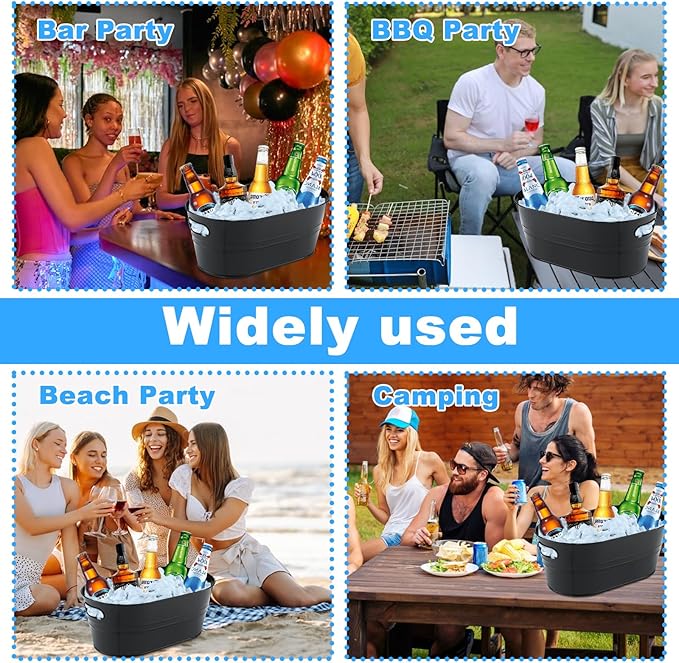 4Pcs 3 Gallon Black Galvanized Bucket Ice Bucket Large Metal Drink Buckets for Parties Beer Beverage Tub with Scoops for Champagne Cocktails Wine Cooling for Mimosa Bar Supplies