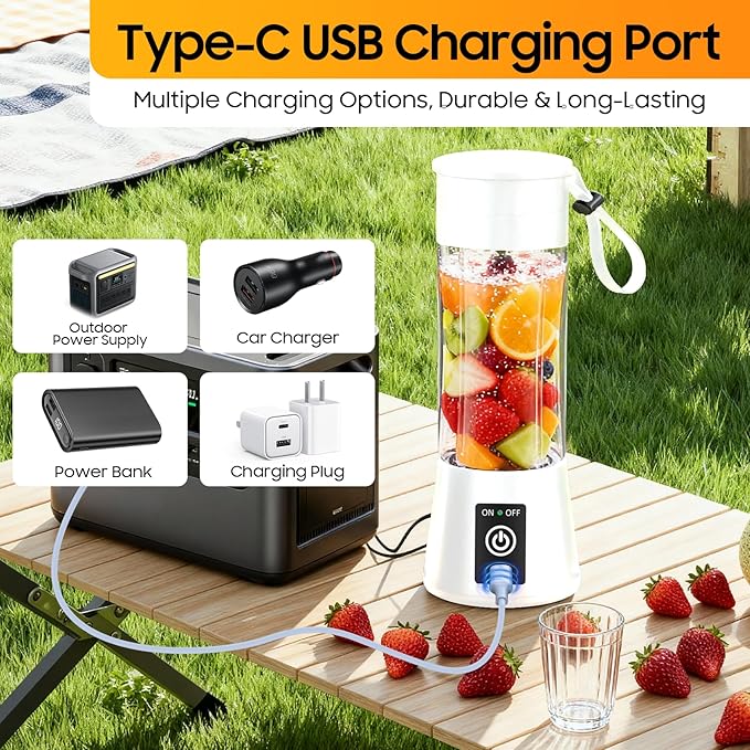 2026 Newly Upgraded Portable Smoothie Blender - Cordless Personal Blender Type-C Rechargeable, 13Oz Juice Cup BAP Free, 20,000Rpm Speed Powerful Blending, Freshly Squeezed in Sports/Office
