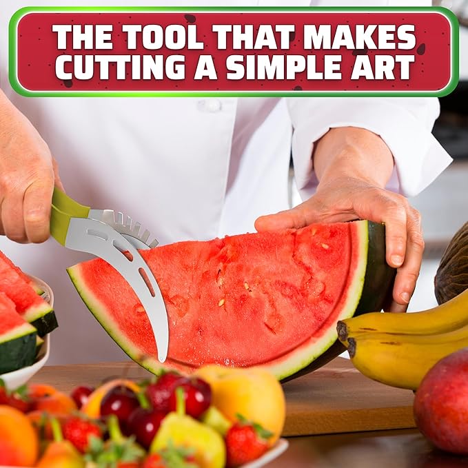 SYAYVO Stainless Steel Watermelon Slicer Cutter Tool – Easy Grip Water Melon Cutter Slicer for Cantaloupe, Honeydew & Papaya | Cheesecake, Fruit Mess-Free Prep for Parties, BBQs & Summer Snacks