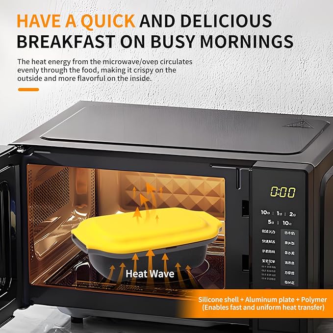 Microwave Egg Cooker, Egg Poacher, 2 Eggs fryer, Microwave Grill Sandwiches Maker, Quick-Heat 2-Piece Multi-use for Breakfast, Non-Stick, Dishwasher Safe, Portable for Home, Travel, Yellow