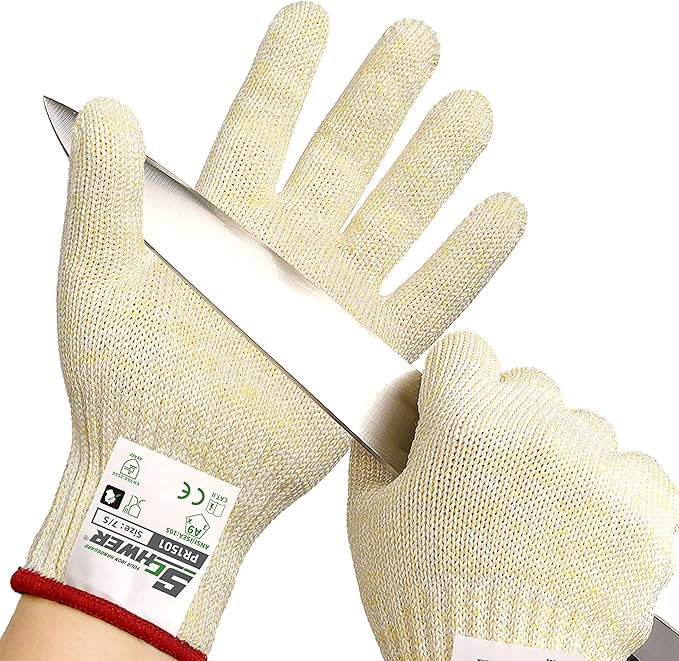 Schwer SlicePro ANSI A9 Cut Resistant Gloves, Food Grade Cutting Gloves for Kitchen Food Prep, Mandoline Gloves for Meat Cutting, Oyster Shucking, Fish Fillet Processing, PR1501, 2 Pairs, S