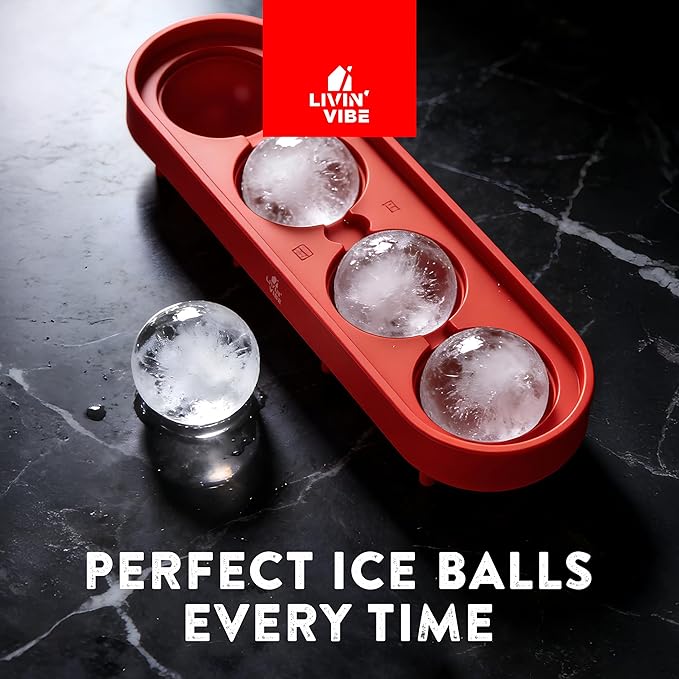 Silicone Ice Ball Freezer Tray with Lid – 4 Large Ice Spheres, One-Piece Funnel Design, Flexible Silicone Ice Mold for Cocktails, Whiskey, Iced Coffee & Everyday Drinks, BPA Free