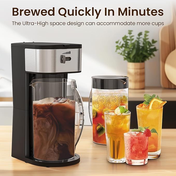 3-in-1 Coffee and Tea Machine Brewing System with 2.5 Quart Pitcher, Iced Tea Maker and Iced Coffee Maker, Strength Selector, Perfect For Tea, Coffee, Lattes, Lemonade