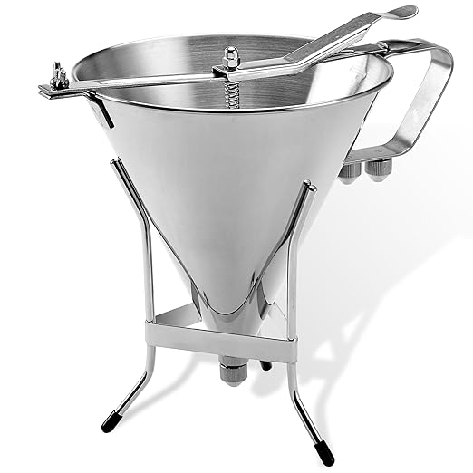 Stainless Steel Confectionery Funnel Dispenser with Precision Nozzles – Includes 1/8", 1/4", and 1/3" Tips – Ideal for Chocolate, Sauces, Batter, and Pastry Work