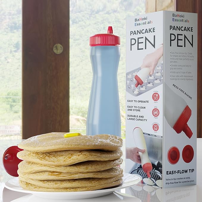 Bahoki Essentials Pancake Pen - Easy-Squeeze Batter Dispenser with Drip-Free Silicone Nozzle