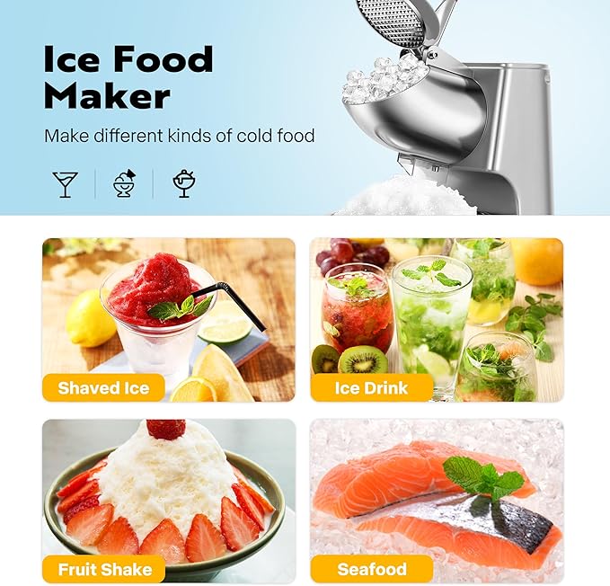 VIVOHOME 11 Inch Height Dual Blades Ice Crusher Shaver 300W 2000 rpm Snow Cone Maker Machine Silver Electric with Ice Pick for Home and Commercial Use
