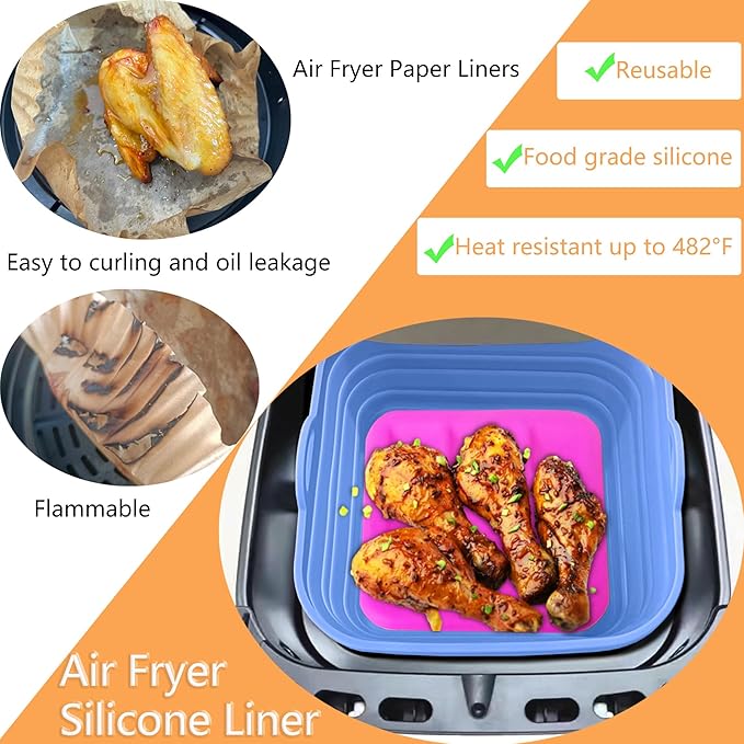 Silicone Air Fryer Liners Reusable Silicone Basket Air Fryer Inserts for 3-5QT Air Fryer Oven Microwave Accessories Blue 7.28 Inch