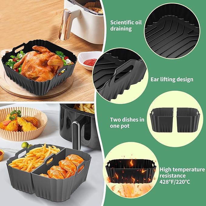 9-Inch Air Fryer Silicone Liners Square for Ninja Air Fryer AF141 AF142 AF181 5-6.5QT, 3 Pack Reusable Silicone Pot Baking Accessories for Cosori 6QT, Instant, Chefman 5QT to 8QT AirFryer