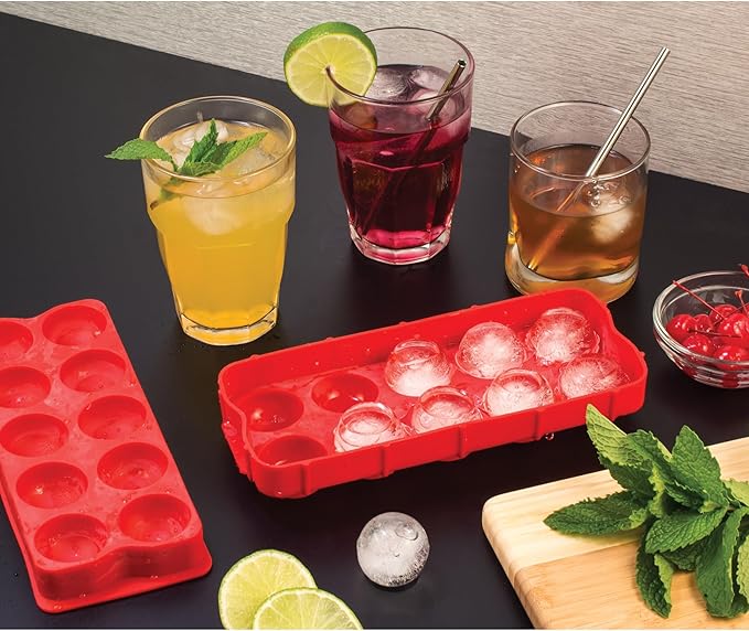HIC Kitchen Cannonball Silicone Ice Cube Tray, Non-Stick, Set of 2 for 20 Large Ice Balls