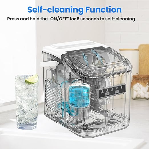 Countertop Ice Maker, Portable Ice Makers with Carry Handle, 26Lbs/24H, 2 Sizes of Ice Cubes, Small Ice Maker Machine Self-Cleaning with Basket and Scoop for Kitchen Home Bar, White