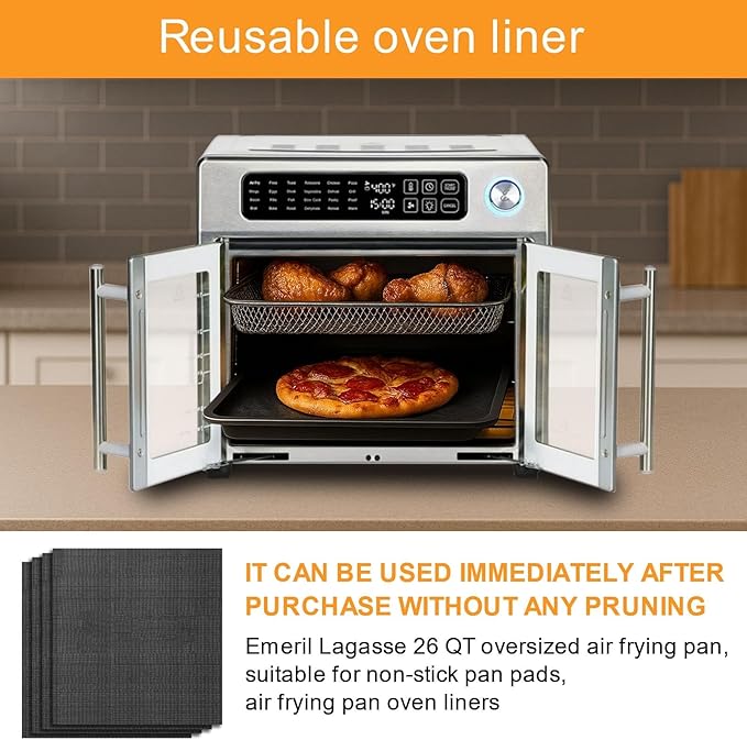 Oven Liners for Bottom of Oven,12"x12" Reusable Non-Stick Heat Resistant Toaster Liners Toaster Mat for Ninja Foodi,Cuisinart,Emeril Lagasse Extra Large 26 QT French Door Air Fryer Oven,4 Pack