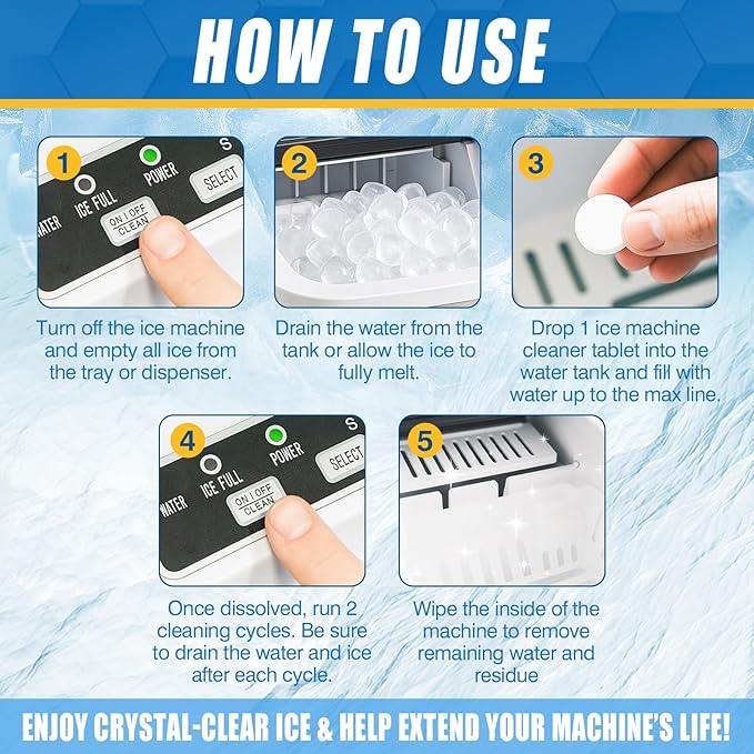 Tiepetly Ice Machine Cleaner Tablets, Countertop Ice Maker Cleaner, 36 Counts Descaler, Nickel Safe Commercial Portable Nugget Ice Makers, Remove Hard Water Buildup, Deep Cleaning