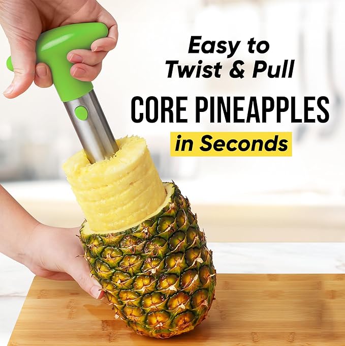Zulay Kitchen Stainless Steel Pineapple Corer & Slicer – Heavy Duty Pineapple Cutter & Eye Removal Tool – Effortless Core Remover Tool with Sharp Reinforced Blade & Ergonomic Handle - Lime Green