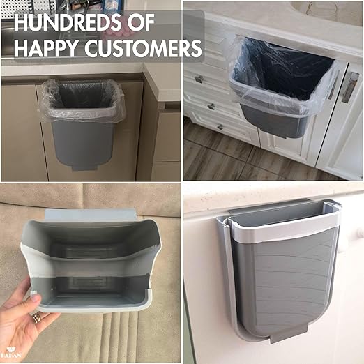Hakan Hanging Foldable Trash Can for Kitchen Cabinet Door | Collapsible Narrow Waste Bin | Compact Travel Trash Can | Space Saving 6 L Plastic Garbage Bin Under Sink | 1.5 Gallon Waste Basket, Gray