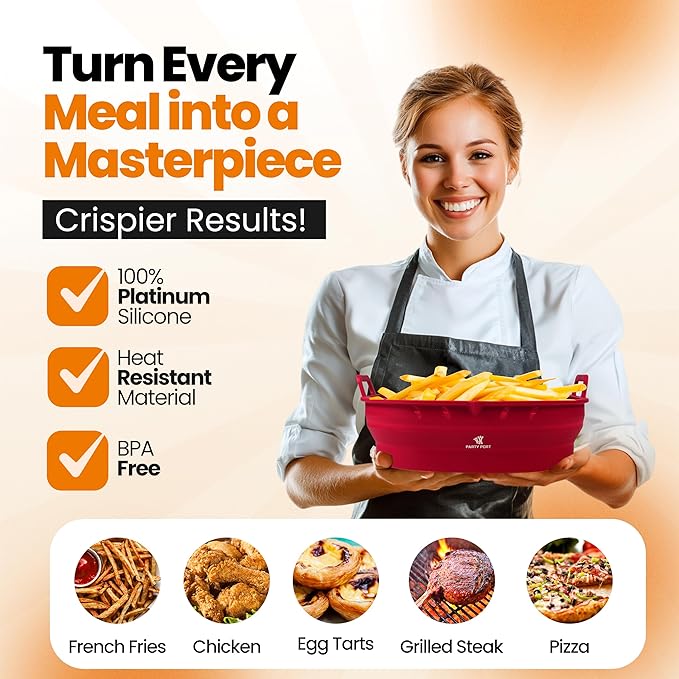 Platinum Silicone Air Fryer Liners Reusable Square-Extra Strong-Easy to Clean Air Fryer basket for Oven Microwave Accessories - BPA Free - Food Safe Pot for 5.8QT to 8 QT - 9 Inch