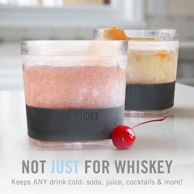 Host Whiskey Freeze Glasses, Double Old Fashioned Glasses, Chill Without Dilution for Bourbon, Vodka, Cold Brew Cocktails, Bourbon Gifts for Men, Home Bar, 9 oz, Set of 2, Olive Green